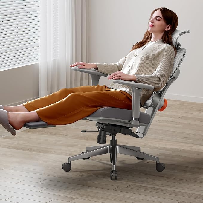 Newtral Ergonomic Office Chair - Home Office Desk Chair, Big and Tall Office Chair, Auto-Following Lumbar Support, 4D Armrest, Adjustable Seat Depth and Heigt (with Footrest, Gray)