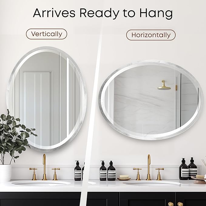 OVALCREST - Oval Wooden Beveled Wall Mirror for Home Decor, Bathroom, Vanity, Bedroom, Living Room, Hallway - London Style (Silver Leaf with Brown Antique) 25.1 x 31.1