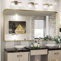 Gold Bathroom Mirror, 72x36 Inch Brushed Gold Metal Frame Mirror for Wall, Rounded Rectangle Bathroom Vanity Mirror, Tempered Glass, Anti-Rust, Horizontal/Vertical