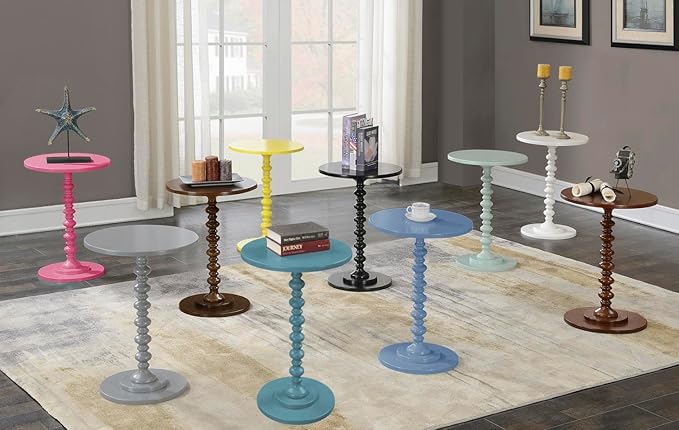 Convenience Concepts Palm Beach Spindle 17.75" Traditional Round End Living Room, Turned Solid Wood Side, Classic Display Pedestal Table, Espresso