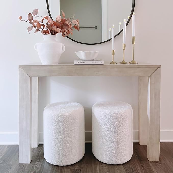 Get Set Style Modern Round Ottoman with Soft Padded Seat, Multifunctional Vanity Stool for Makeup, Upholstered Footrest Stool Ottoman Foot Stool for Living Room, Bedroom