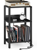 TUTOTAK Record Player Stand with Storage Up to 100 Albums，Record Storage Table,3 Tier End Table with Charging Station,Side Table for Living Room, Bedroom, Black TB01BK076