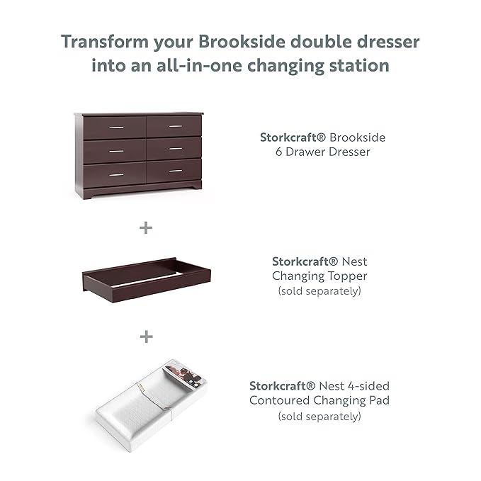 Storkcraft Brookside 6-Drawer Dresser (Espresso) – GREENGUARD Gold Certified, Nursery & Kids Storage, Nursery Essentials, Kids Room Storage, Durable Bedroom Dresser