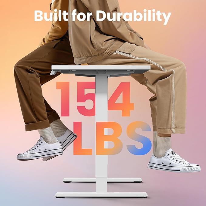 HUANUO 32" Small Electric Standing Desk Adjustable Height, 4 Memory Height Settings, Sit Stand Up Desk for Home Office & Computer Workstation, White