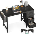 Casaottima 32-Inch Small Computer Desk with 4 Fabric Drawers — Home Office Desks with Storage, Writing Desk with Side Hook and Cloth Bag, Modern Study/Work Table for Bedroom and Small Space, Black