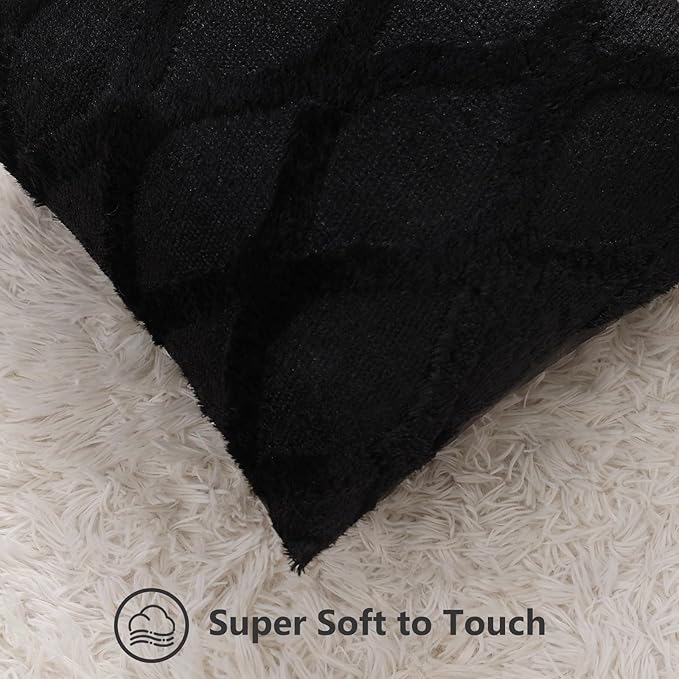 decorUhome Throw Pillow Covers 24x24 Inch Set of 2, Soft Plush Faux Fur Wool Black Couch Pillow Covers, Decorative Neutral Pillow Cases for Bed Sofa Living Room Home Decor