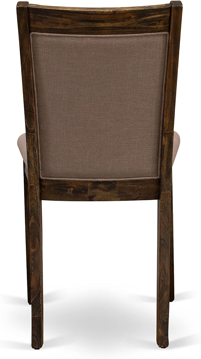 East West Furniture I3MZ5-748 5 Piece Dining Room Table Set Includes a Round Kitchen Table with Pedestal and 4 Coffee Linen Fabric Parson Dining Chairs, 48x48 Inch, Distressed Jacobean