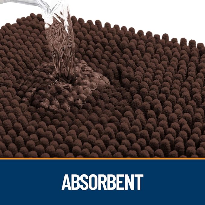 OLANLY Door Mat for Muddy Dog Paws 70x24, Ultra Absorbent Chenille Mud Doormat with Paw Print Design, Non-Slip Washable Doormat for Indoor Entryway, Quick-Dry Pet Bed Mats for Dirty Dogs, Brown