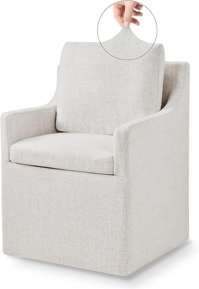 Upholstered Dining Chairs with Casters Easy Assembly Side Deskchair with Rollers for Diningroom, Living Room, Linen, 4 Box