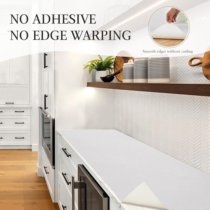 Beautysaid Shelf and Drawer Liner for Kitchen Cabinet, Non Adhesive Non Slip Shelf Paper Waterproof Washable Thickened for Dresser Pantry Shelve Bathroom Protector Liner(White,18 in x 10 FT)