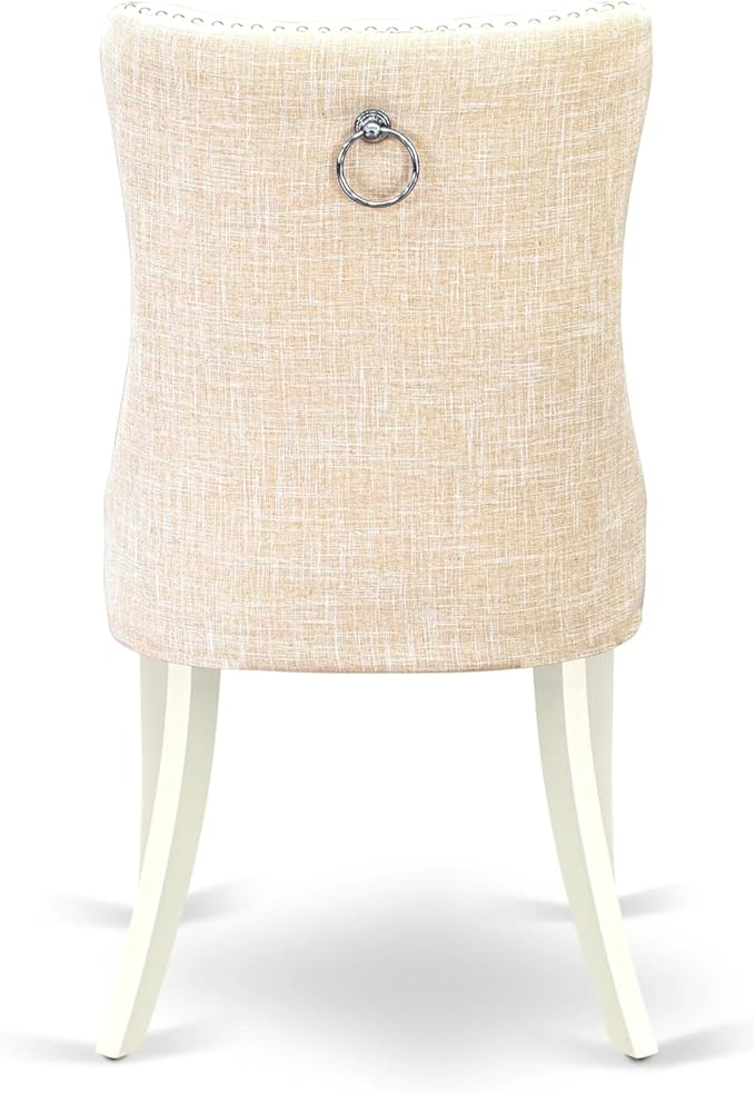 East West Furniture LGDA7-LWH-32 7 Piece Dinette Set Contains a Rectangle Dining Table with Butterfly Leaf and 6 Polyester Fabric Upholstered Chairs, 42x84 Inch, linen white