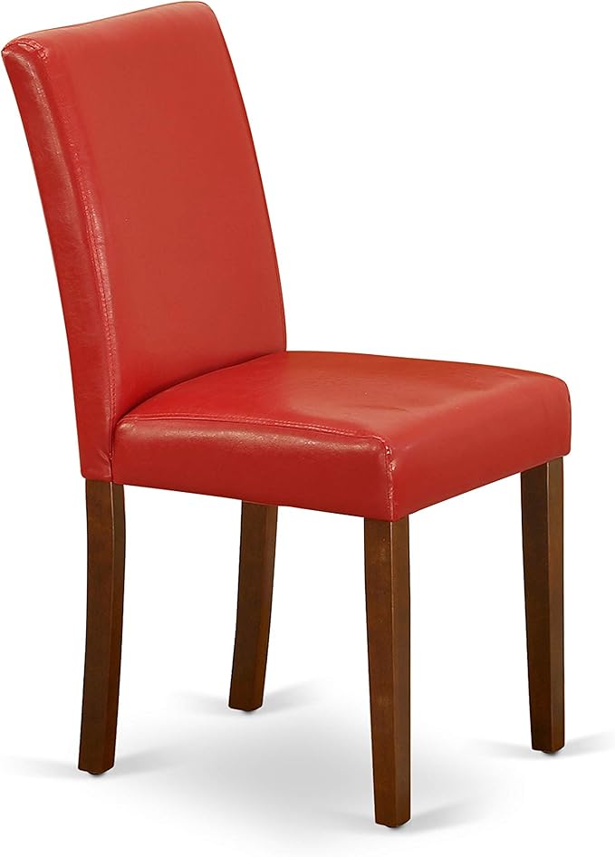 East West Furniture DUAB7-MAH-72 7 Piece Dining Set Consist of a Rectangle Dining Room Table and 6 Firebrick Red Faux Leather Upholstered Parson Chairs, 36x60 Inch, Mahogany