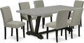 East West Furniture V697AB106-7 7 Piece Dinette Set Consist of a Rectangle Dining Room Table with V-Legs and 6 Shitake Linen Fabric Parsons Dining Chairs, 40x72 Inch, Multi-Color