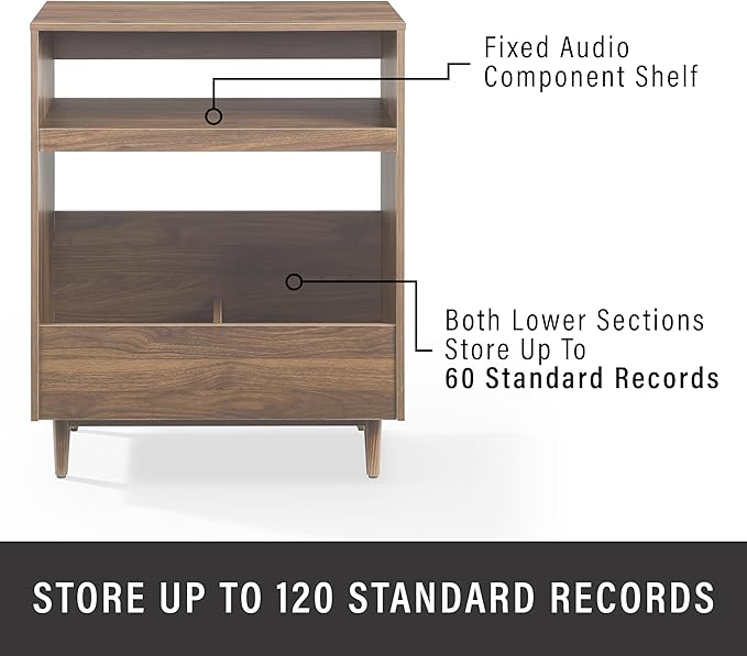 Crosley Furniture Liam 2-Piece Turntable Record Player Stand and Vinyl Storage, Mid Century Modern, Walnut