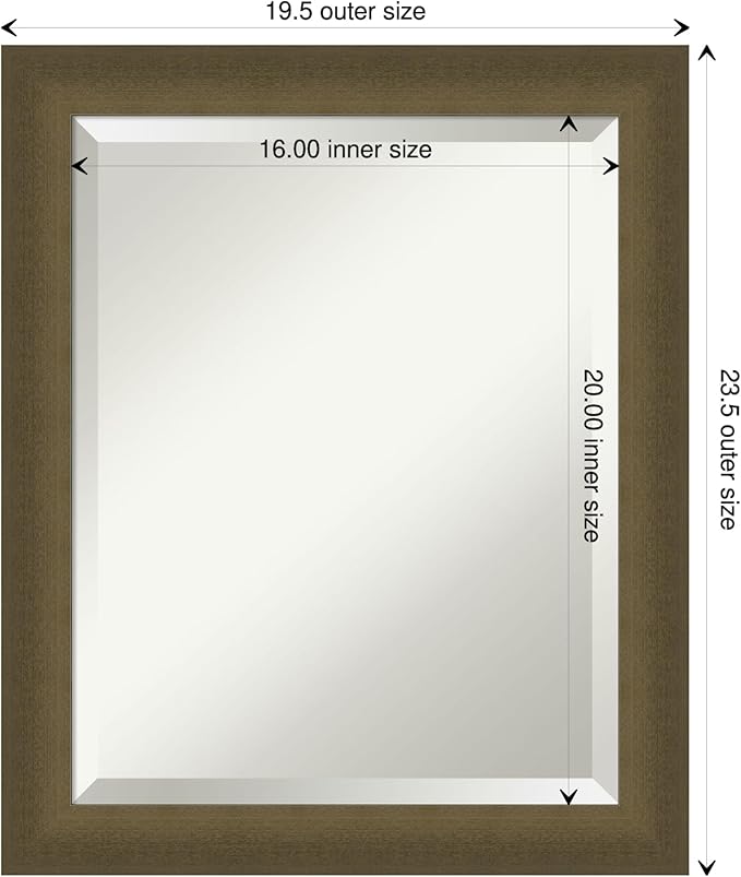 Amanti Art Bronze Bathroom Mirror for Over Sink, 24x20 Blaine Light Bronze Narrow Rectangle Vanity Mirror, Small Modern Contemporary Frame, Hangs Horizonally and Vertically, Bathroom Wall Decor