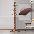 Wood Coat Rack Hall Tree, Stable Triangle Base Coat Tree with 3 Height Options and 9 Hooks, Vintage Coat Rack Freestanding for Hall Entryway, Bedroom and Home Office (Walnut)