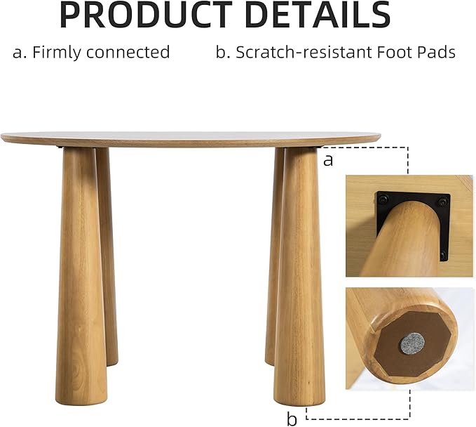 Casaphoria 59" Round Dining Table, Kitchen Table for 6 with Arc-Shaped Edge Top and Cylindrical Legs, Easy Assembly for Living Room, Dining Room, Oak