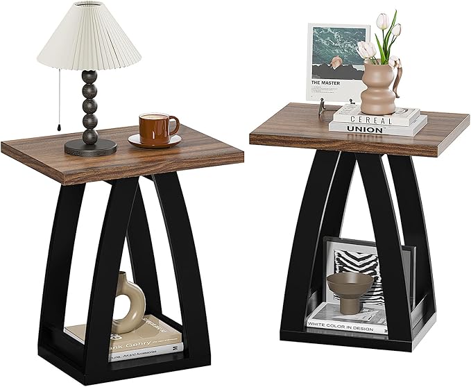 End Table Set of 2, Side Table, Nightstand, Sofa Side Table with Shelf, Modern End Table for Living Room, Bedroom