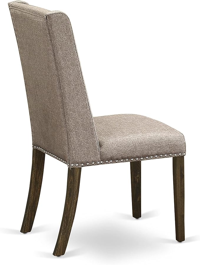 East West Furniture X797FL716-7 7 Piece Dining Table Set Consist of a Rectangle Kitchen Table with X-Legs and 6 Dark Khaki Linen Fabric Upholstered Chairs, 40x72 Inch, Multi-Color