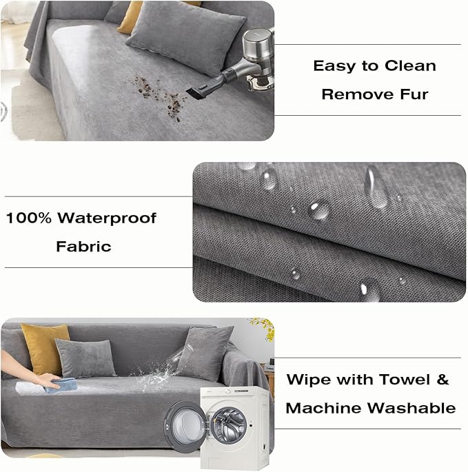 STACYPIK Thick Waterproof Grey Sofa Cover Couch Cover, Anti Slip Loveseat Covers for 2 Cushion Couch, Anti-Cat Scratch Couch Protector Sofa Slipcover, Multi-Use Leakproof Furniture Protector-71X71IIN