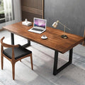 Modern Minimalist Solid Wood Office Desk with Metal Base Easy to Assemble Durable Writing Table Dining Table Computer Desk Multiple Ideal for Living Room and Dining Room (63inch)