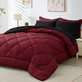 HEVUMYI Red & Black King Comforter Set - 7-Piece All Season Bed in a Bag King, Ultra Soft Burgundy Bedding Set with Comforter, Flat Sheet, Fitted Sheet, Pillowcases, Pillow Shams, Burgundy Red & Black