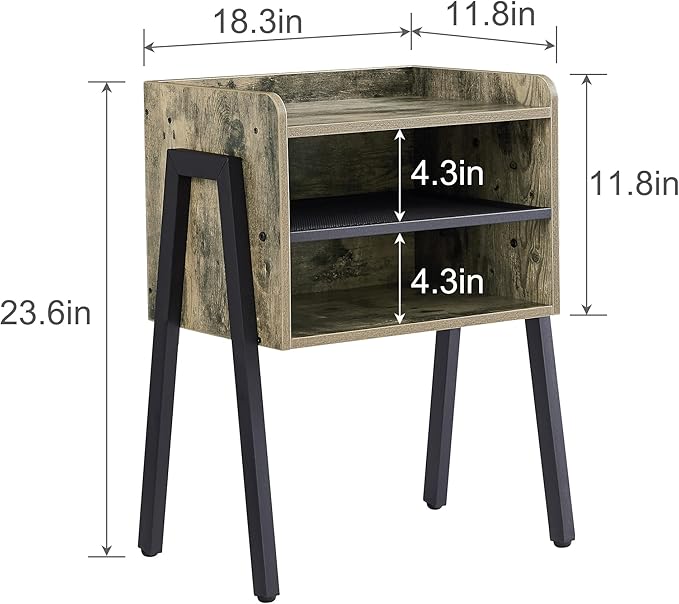 VECELO Nightstand Industrial Side End Table/Stackable Accent Furniture with 2-Tier Open Storage Compartments for Bedroom, Living Room and Small Spaces