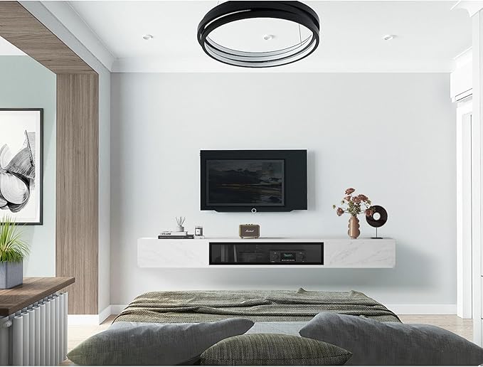 High Gloss Floating TV Stand,94'' Wall Mounted TV Console,Under TV Floating Shelf,Floating TV Cabinet with 3 Doors for Bedroom Living Room,White