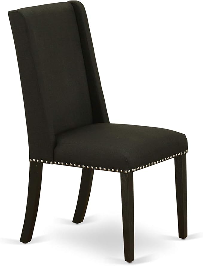 East West Furniture X697FL624-7 7 Piece Dining Room Furniture Set Consist of a Rectangle Dining Table with X-Legs and 6 Black Linen Fabric Parsons Chairs, 40x72 Inch, Multi-Color