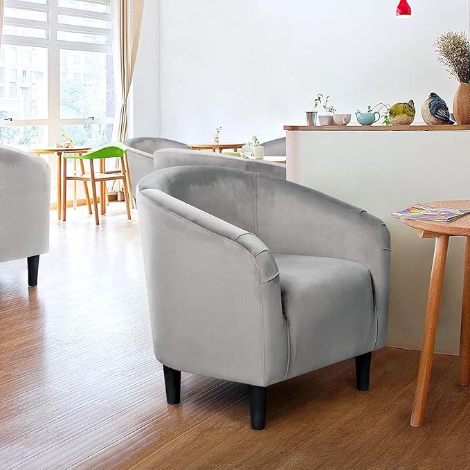 Yaheetech Living Room Chair, Velvet Accent Upholstered Barrel Sitting Chair with Armrest and Low Back for Bedroom, Grey
