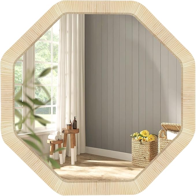ULIKE Rattan Mirror for Wall, Bathroom 30 Inch Rustic Farmhouse Wall Decor with Handmade Wicker Frame, Boho Woven Mirror for Nursery Bedroom Living Room Entryway