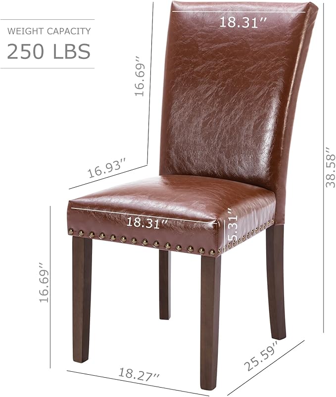 COLAMY Upholstered Parsons Dining Chairs Set of 6, PU Leather Dining Room Kitchen Side Chair with Nailhead Trim and Wood Legs - Light Brown