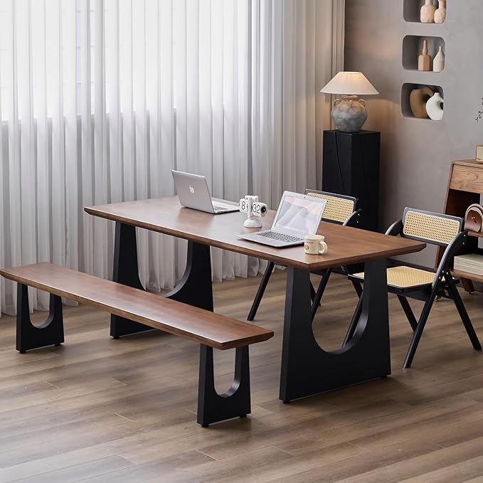Wooden Executive Office Desk Computer Table Multi-Sized High Cost Performance Stylish Design Metal Legs Versatile Use for Office or Dining Casual Table (Walnut Color, 55.12in)