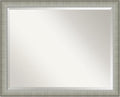 Amanti Art Silver Bathroom Mirror for Over Sink, 25x31 Elegant Brushed Pewter Narrow Rectangle Vanity Mirror, Large Casual Frame, Hangs Horizonally and Vertically, Bathroom Wall Decor, Beveled Edge