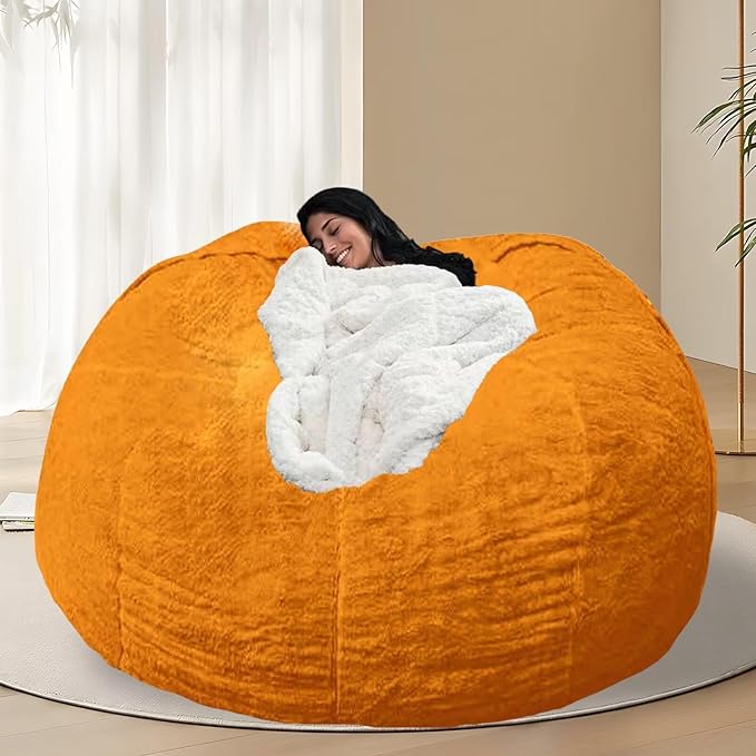 BCU 7FT Big Bean Bag for Adults Kids Without Filling Oversized Bean Bag Chair Cover for Stuffed Animal Storage, Orange