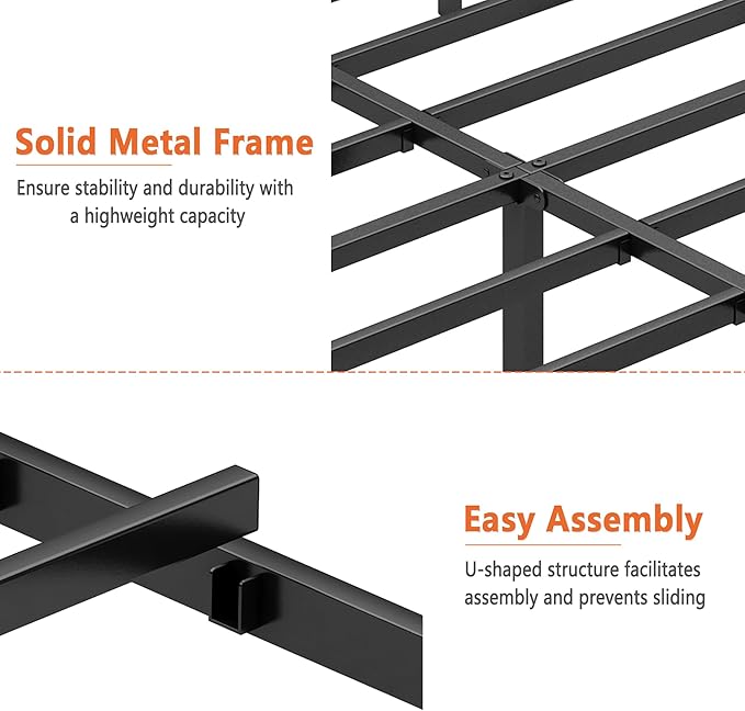 King Bed Frame-Classic Metal Platform Bed Frame,Mattress Foundation with Steel Slat Support,Under Foundation Storage,No Box Spring Needed, Easy Assembly, King Size