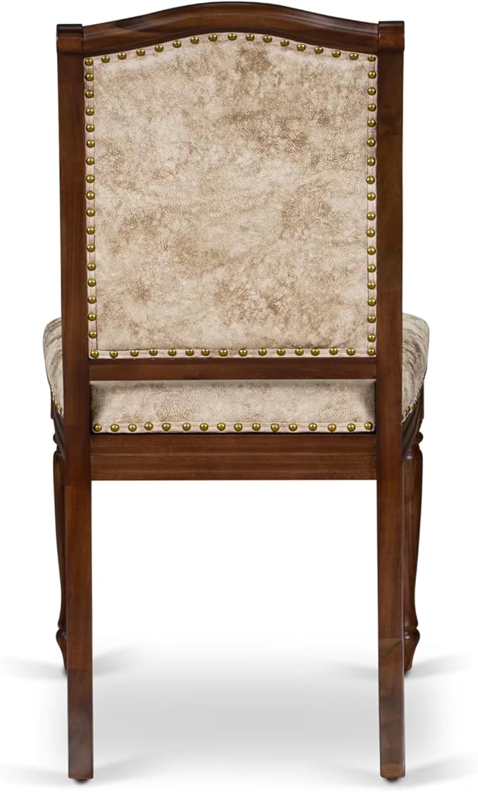 NEMA7-AWA-36 7 Pieces Dining Room Set Includes a Rectangular Dining Table and 6 Light Beige Polyester Fabric Kitchen Chairs, Antique Walnut Finish