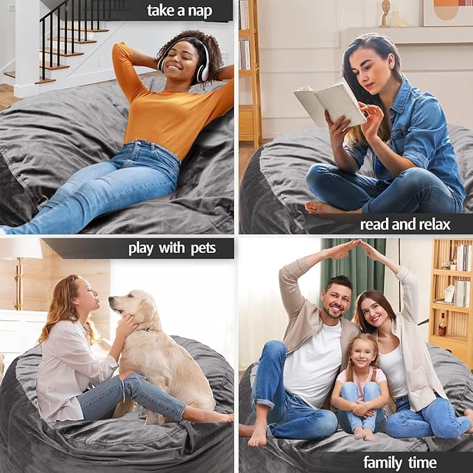 Bean Bag Chairs, Memory Foam Stuffing Bean Bag Chair for Adults/Teens/Kids with Removable Zipperd Cover, High-Rebound Memory Foam Lazy Sofa Furniture for Living Room Bedroom College Dorm