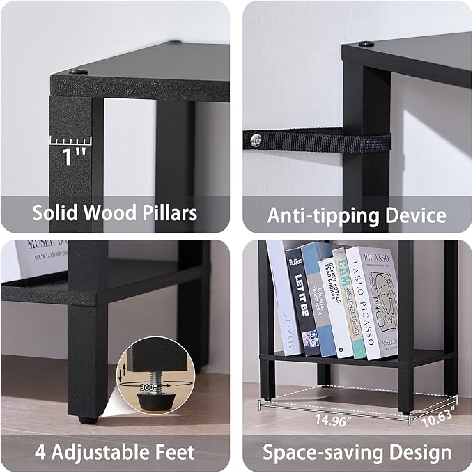 54in Tall Bookshelf 5-Tier Small Narrow Bookcase, Skinny Book Shelf for Small Space, Farmhouse Slim Shelf with Storage, Wood Freestanding Display Thin Bookshelves for Living Room, Office, Black