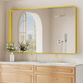 Koonmi Gold Wall Mirror for Bathroom, 36x60 Inch Matte Deep Framed Rounded Rectangle Vanity Mirror for Farmhouse Living Room, Tempered Glass, Anti-Rust, Vertically or Horizontally