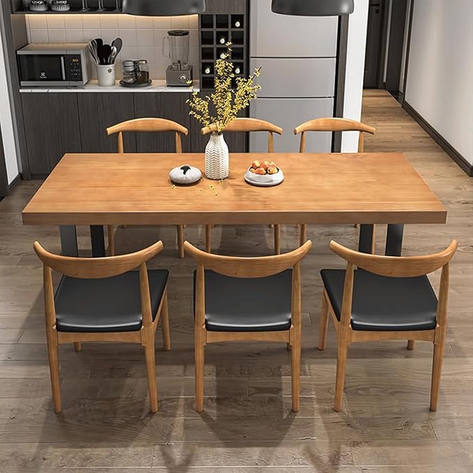 Stylish Modern Minimalist Solid Wood Dining Table with Sturdy Metal Base – Easy Assembly, Versatile Design for Dining Rooms, Living Seats 4-6 (63 * 27.5 * 29.5)