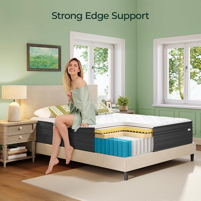 12 Inch Full Size Mattress in a Box for Back Pain, Medium Firm Feel Fiberglass Free Hybrid Mattress with Individual Pocket Springs and Pressure-Relieving Memory Foam, 120-Night Trial