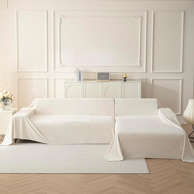 MYSKY HOME White Couch Covers for 3 Cushion Couch Sofa, Pet Friendly Dog Couch Cover Furniture Protector Cover Non Slip Soft Couch Sofa Cover, Sofa Covers Washable, 91" x 134"