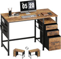 Ｍａｉｈａｉｌ Maihail Small Desk with Drawers, 40 inch Computer Desk with Shelves, Writing Desk with Storage, Small Office Desk with Metal Frame, Rustic Brown2