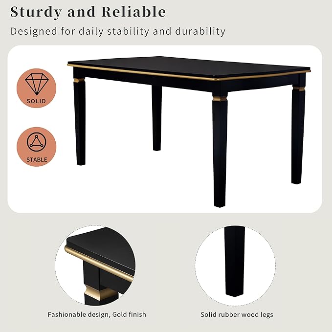 Ball & Cast Dining Table Set for 6,Kitchen Table W/ 4 High-Back Tufted Chairs & 1 Bench,6 Piece Dining Room Table Set W/ 60" Rectangular Table,for Kitchen, Living Room,Black