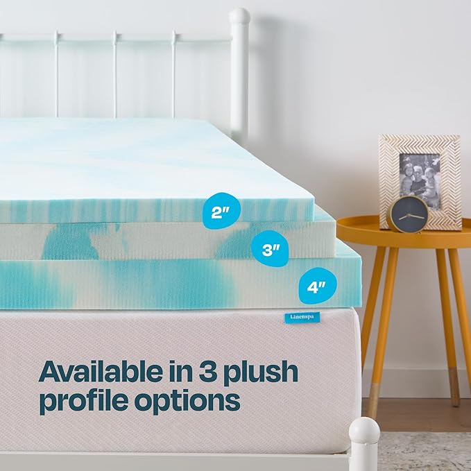 Linenspa 4 Inch Gel Swirl Memory Foam Mattress Topper – Cooling Gel Infused – Pressure Relieving Bed Topper - Mattress Pad – CertiPUR Certified - Twin Size