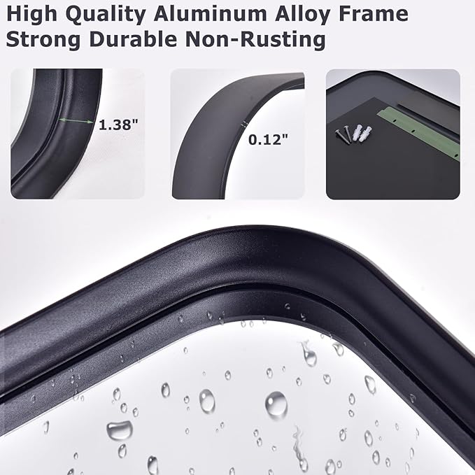 30"x40" Black Bathroom Mirror - Modern Mirror for Wall with Rounded Corners. Bathroom Mirrors for Vanity, Aluminum Alloy Framed Mirror Portrait or Landscape Hang, Rectangle Mirrors