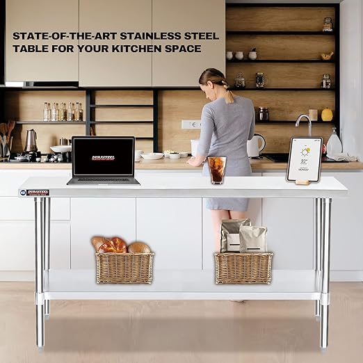 DuraSteel 24x72 Stainless Steel Work Table - NSF Commercial Prep Metal Table - Outdoor Pizza Oven Stand w/Under Shelf - Kitchen Island Laundry Utility Garage Microwave Stand Rolling Storage Cart Vevor