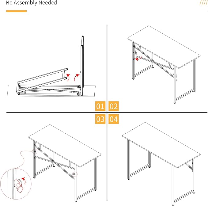 47 inch Folding Desk No Assembly Required, Writing Gaming Computer Camping Table, Home Office Desk, Mahogany