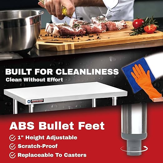 DuraSteel Food Prep Stainless Steel Table - 24 x 30 Inch Commercial Metal Workbench with Adjustable Under Shelf - NSF Certified - for Restaurant, Warehouse, Home, Kitchen, Garage